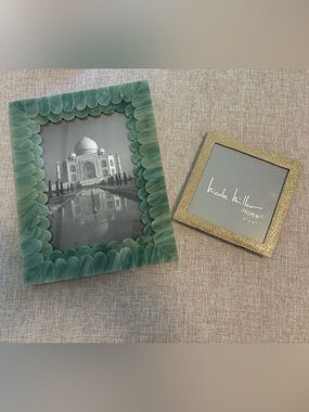 World Market Nicole Miller Photo Frames Standing 2 Sizes Green Scalloped & Gold